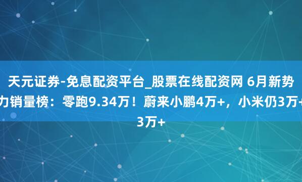 天元证券-免息配资平台_股票在线配资网 6月新势力销量榜：零跑9.34万！蔚来小鹏4万+，小米仍3万+