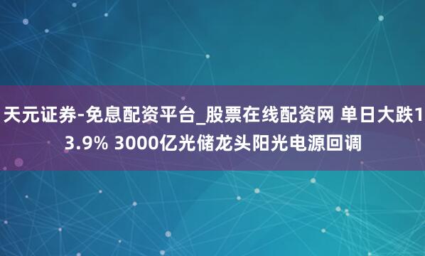 天元证券-免息配资平台_股票在线配资网 单日大跌13.9% 3000亿光储龙头阳光电源回调